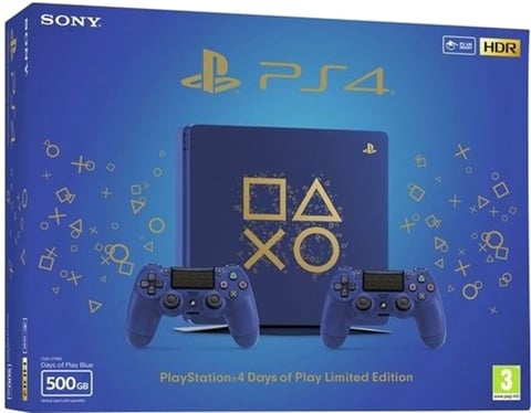 Playstation 4 Slim Console, 500GB Days Of Play Blue (2 Blue Pads) Boxed